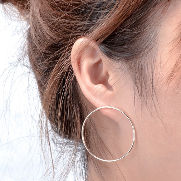 Silver Hollow Circle Stud Earrings - Picture 6 of 8